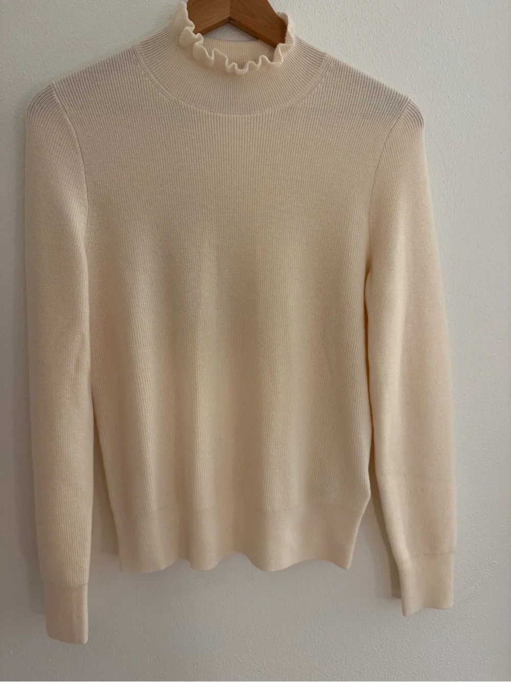 J. Crew Ruffleneck merino wool sweater Small cream - Picture 3 of 9